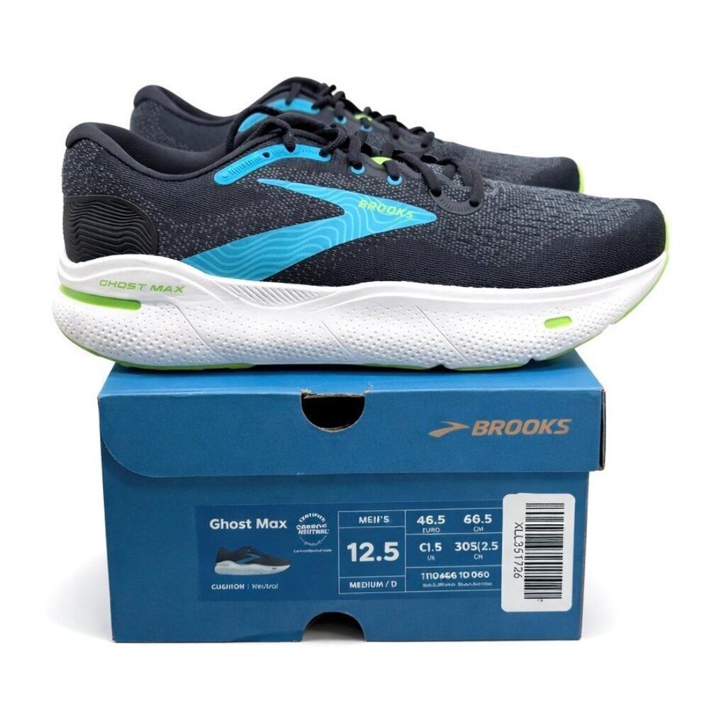 Brooks Ghost Max Cushioned Running Shoes Mens 12.5 Black Atomic Blue Jasmine